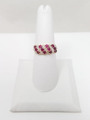 10k Yellow Gold Natural Ruby + Diamond Ring