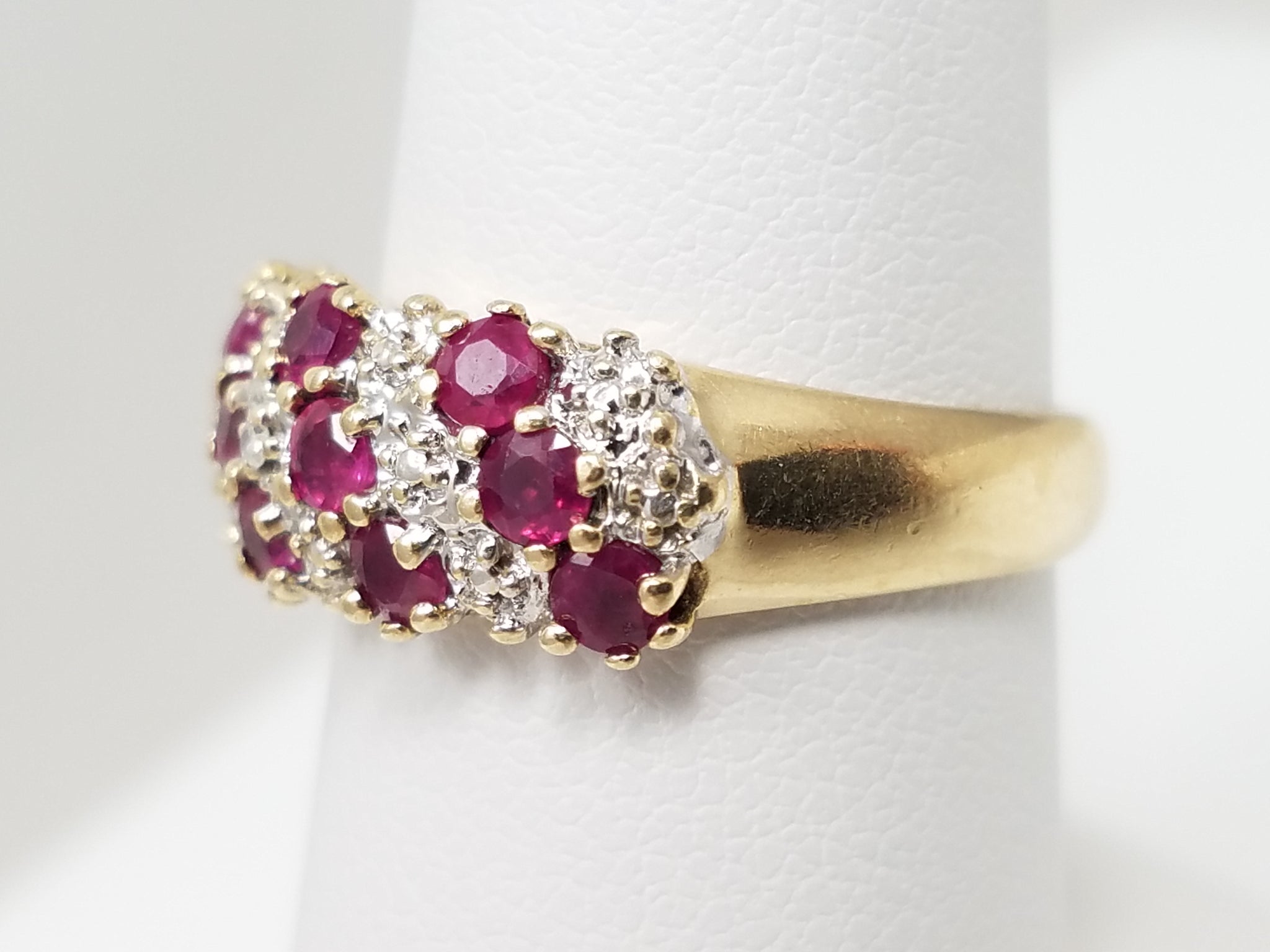 10k Yellow Gold Natural Ruby + Diamond Ring