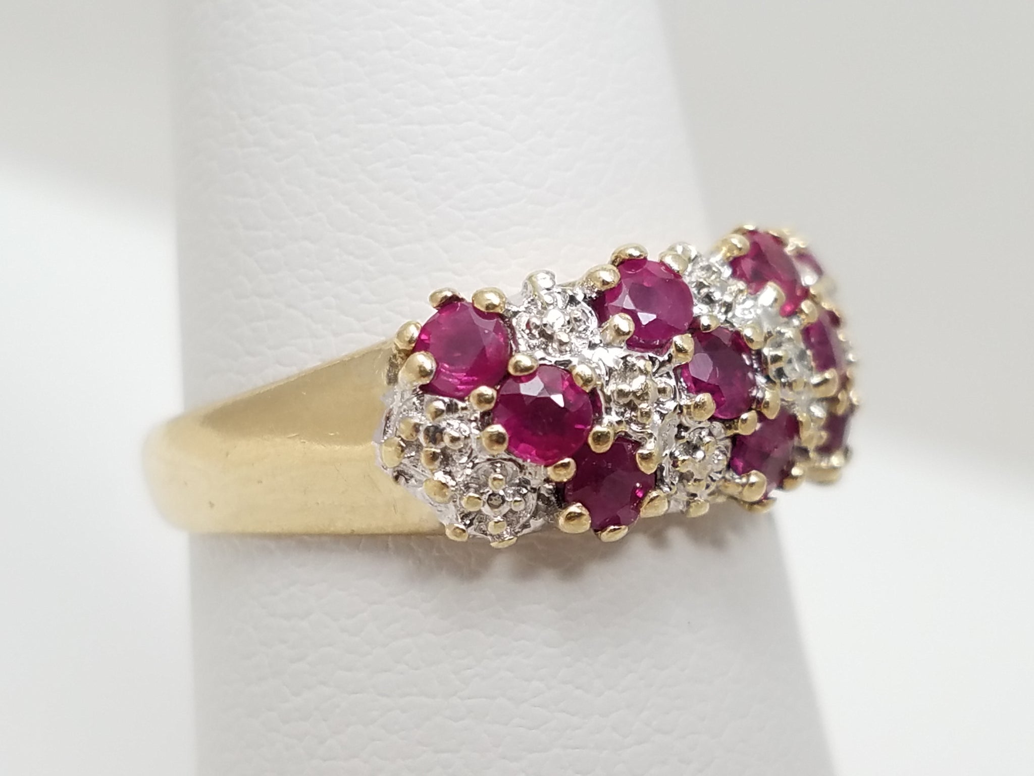 10k Yellow Gold Natural Ruby + Diamond Ring