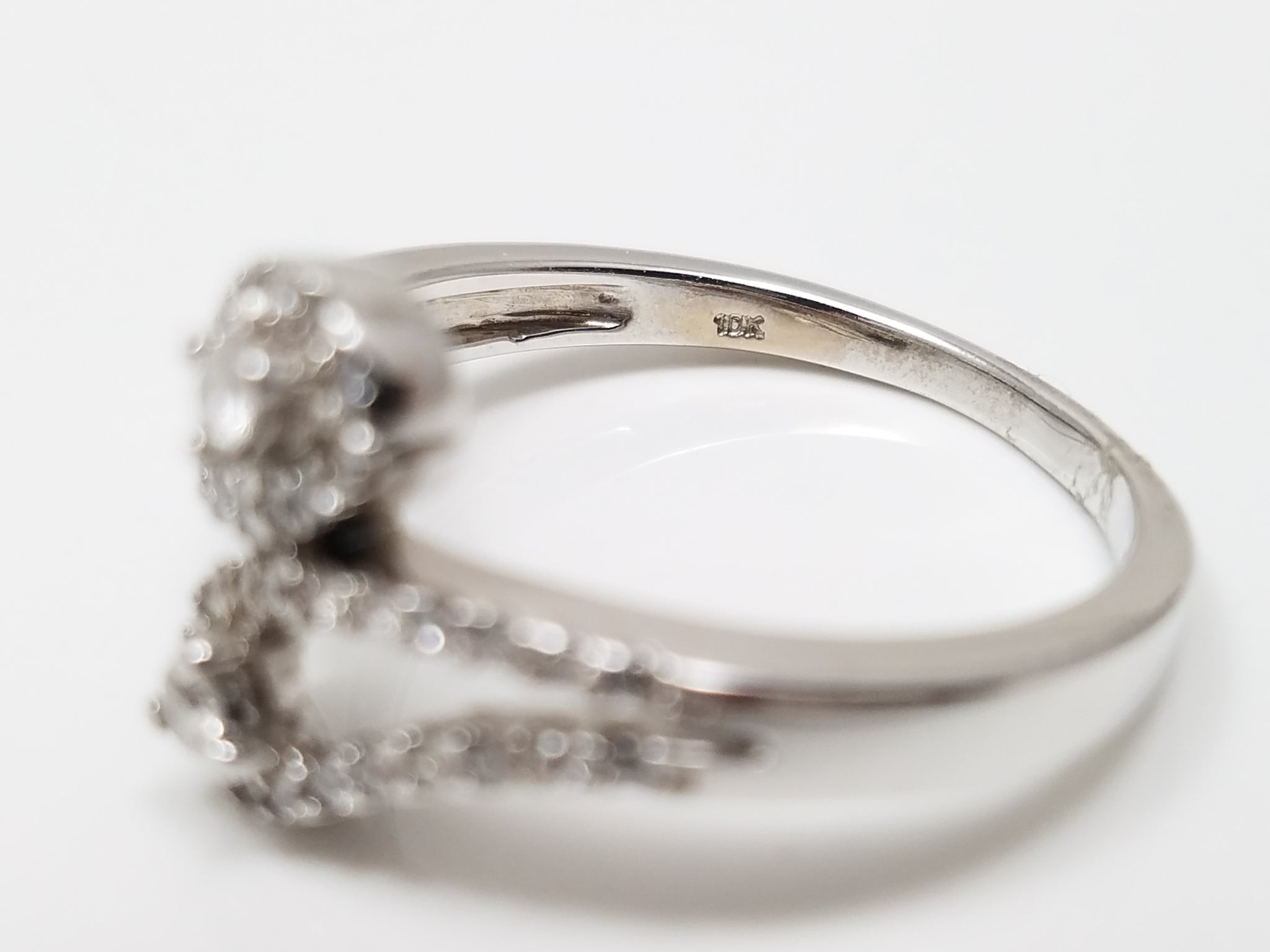 Dainty 10k White Gold Natural Diamond Bypass Design Ring Band