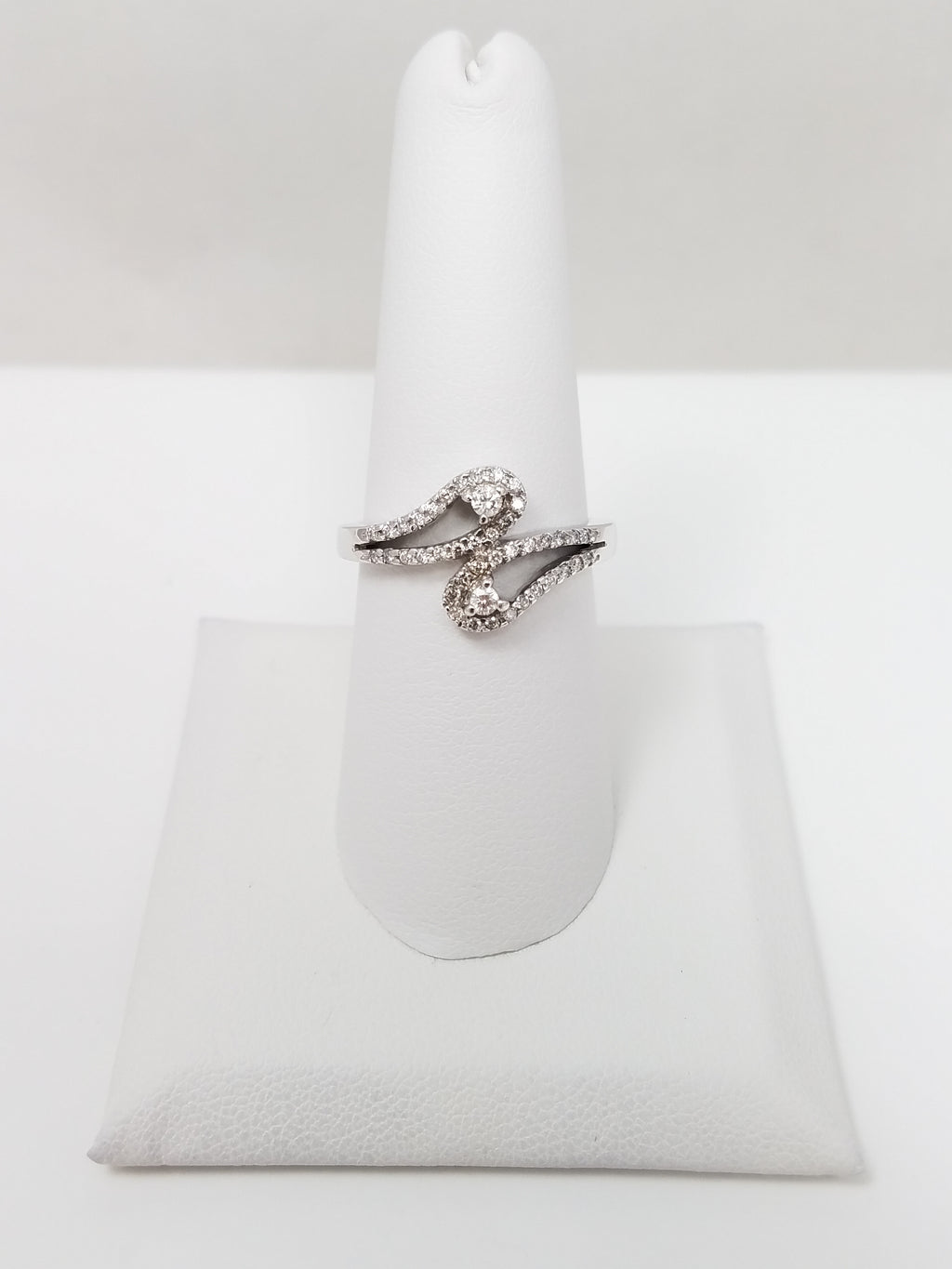 Dainty 10k White Gold Natural Diamond Bypass Design Ring Band