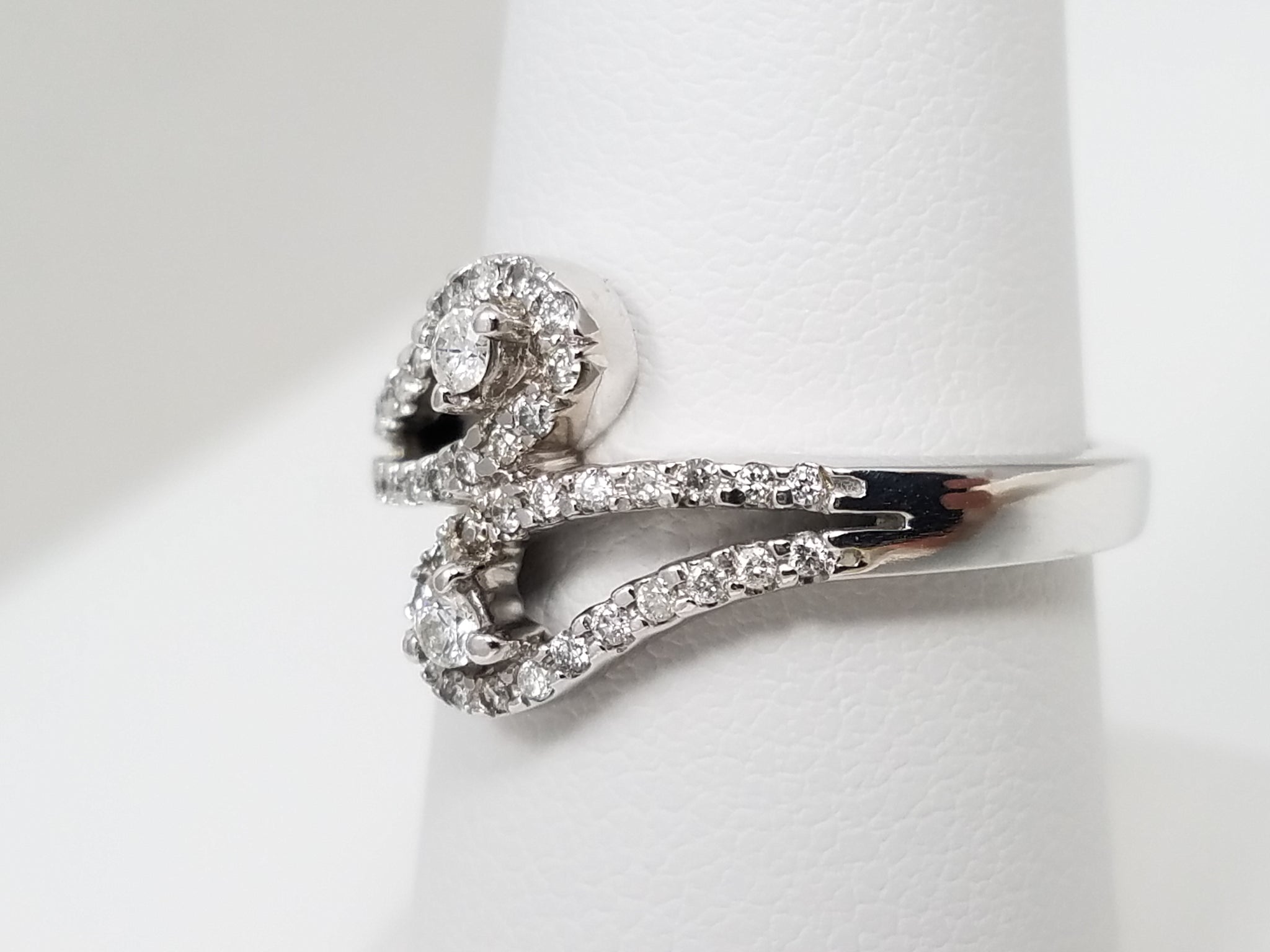 Dainty 10k White Gold Natural Diamond Bypass Design Ring Band