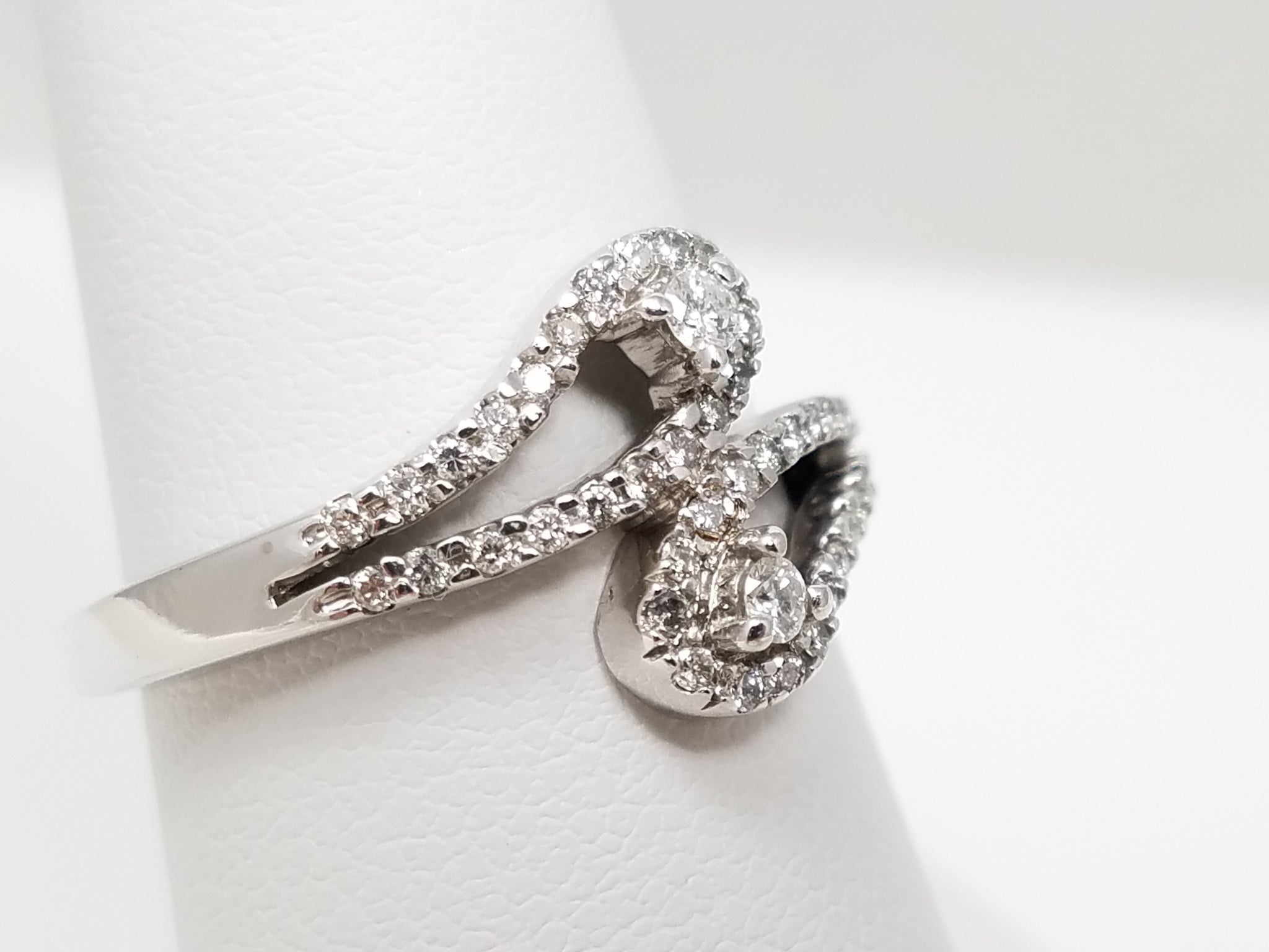 Dainty 10k White Gold Natural Diamond Bypass Design Ring Band