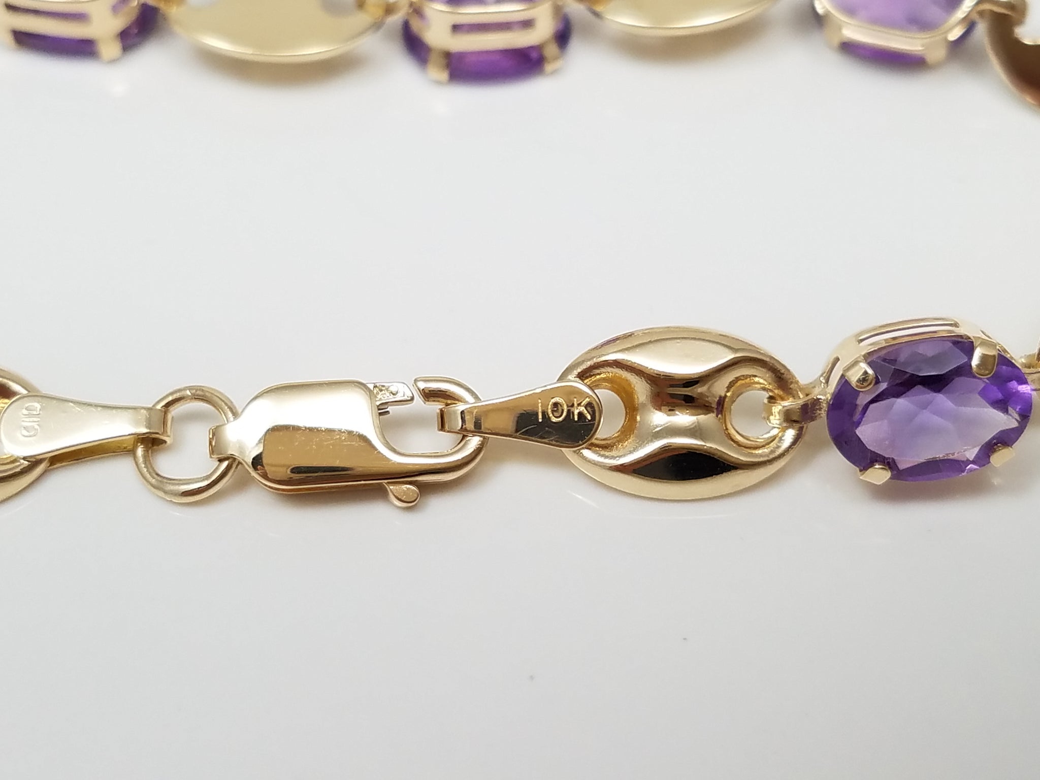 Lovely 7.25" 10k Yellow Gold Natural Amethyst Bracelet