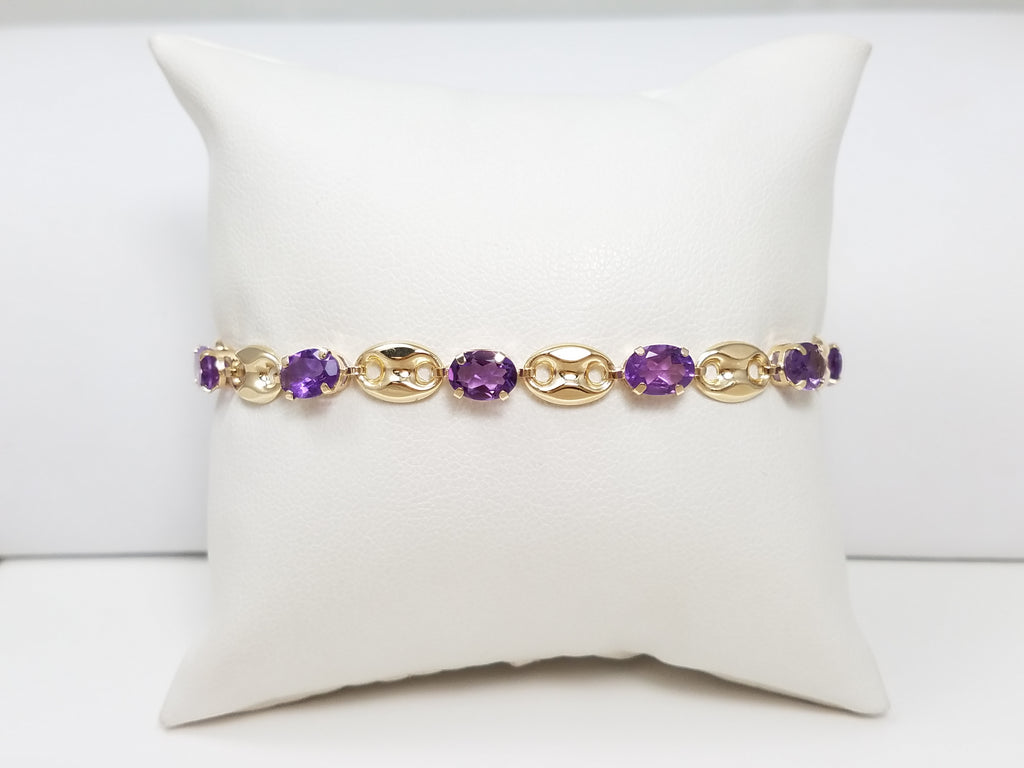 Lovely 7.25" 10k Yellow Gold Natural Amethyst Bracelet