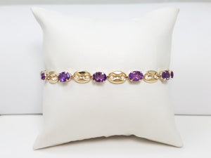 Lovely 7.25" 10k Yellow Gold Natural Amethyst Bracelet