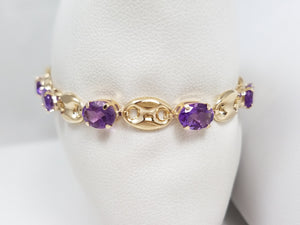 Lovely 7.25" 10k Yellow Gold Natural Amethyst Bracelet