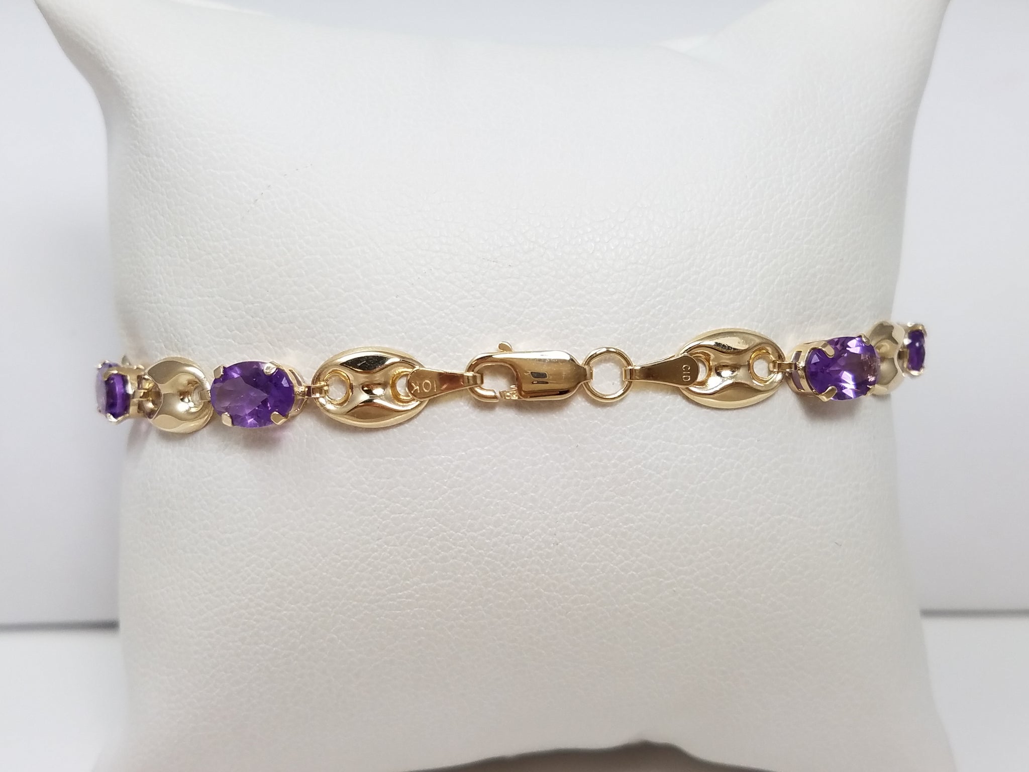 Lovely 7.25" 10k Yellow Gold Natural Amethyst Bracelet