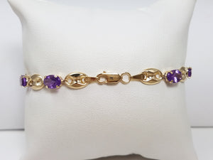 Lovely 7.25" 10k Yellow Gold Natural Amethyst Bracelet