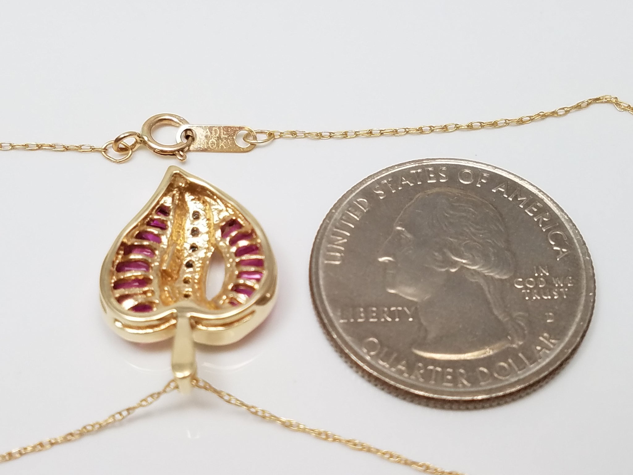 Precious 18" 10k Yellow Gold Natural Ruby Diamond Heart Pendant Necklace