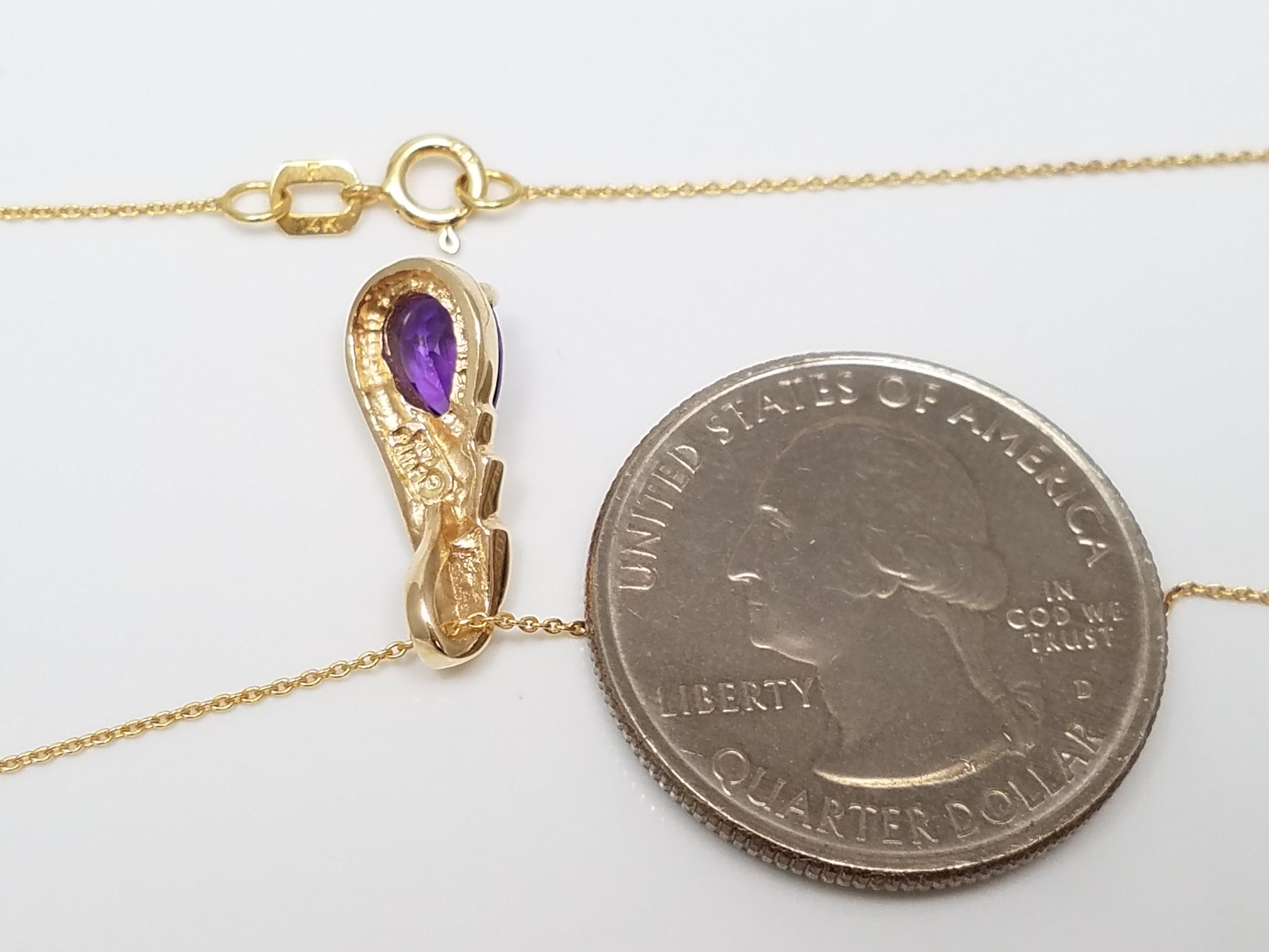 Soothing 18" 14k Yellow Gold Natural Amethyst Pendant Necklace