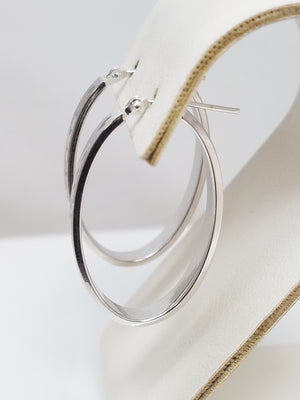 Shimmering 14k White Gold Diamond Cut Hollow Hoop Earrings
