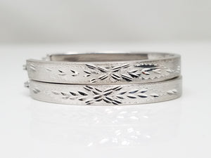 Shimmering 14k White Gold Diamond Cut Hollow Hoop Earrings