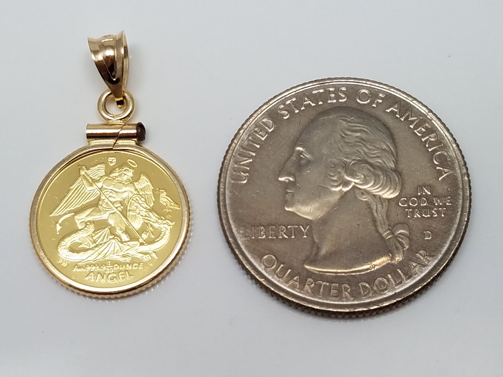 Magical 2005 24k Gold Isle Of Man Angel Pendant In 14k Yellow Gold Frame