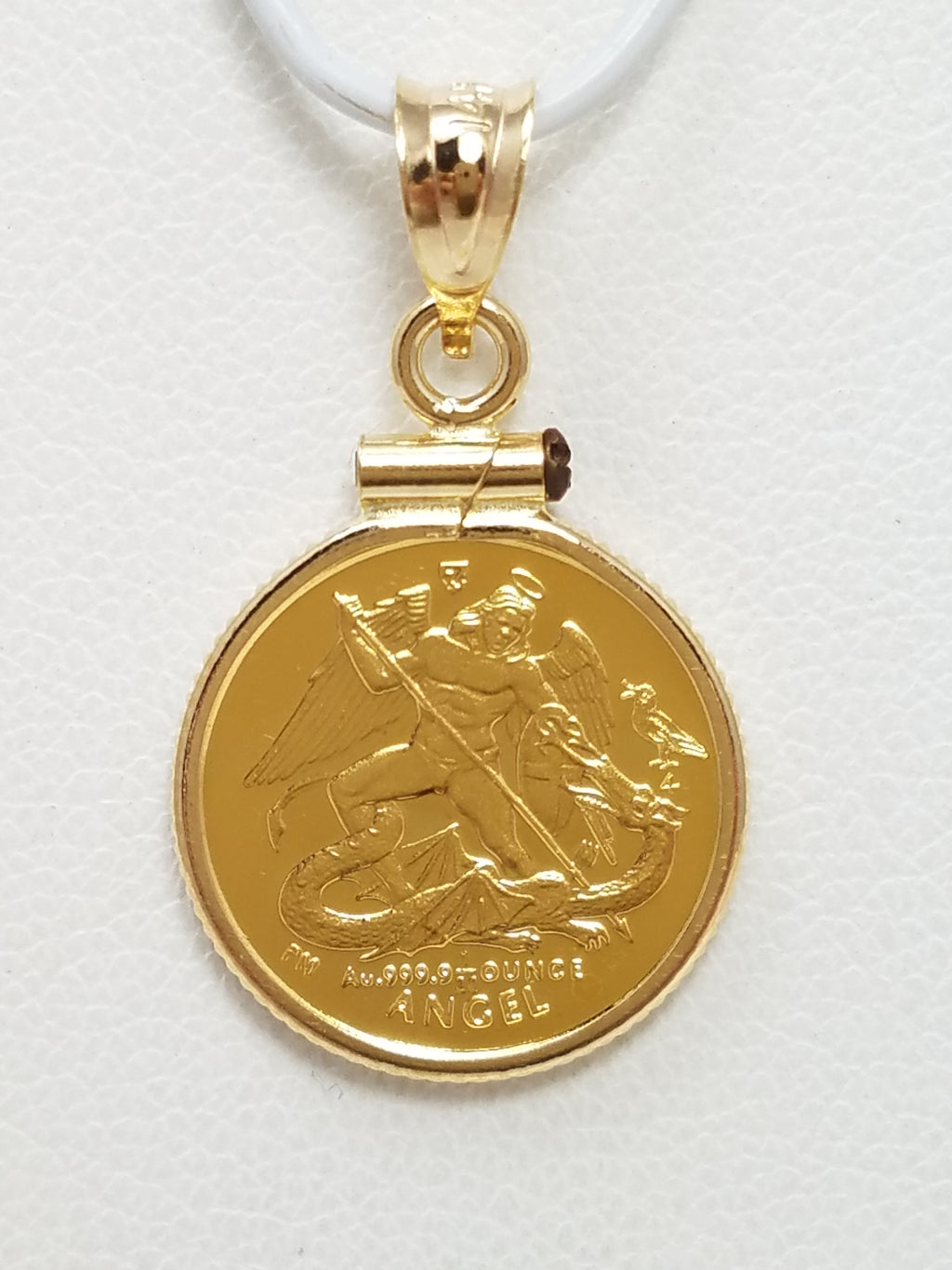Magical 2005 24k Gold Isle Of Man Angel Pendant In 14k Yellow Gold Frame