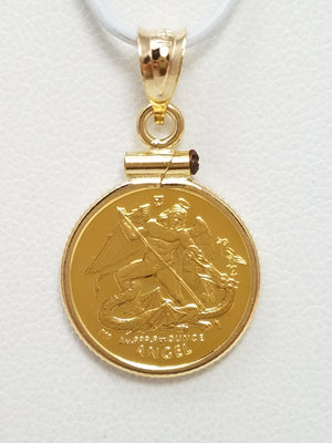 Magical 2005 24k Gold Isle Of Man Angel Pendant In 14k Yellow Gold Frame