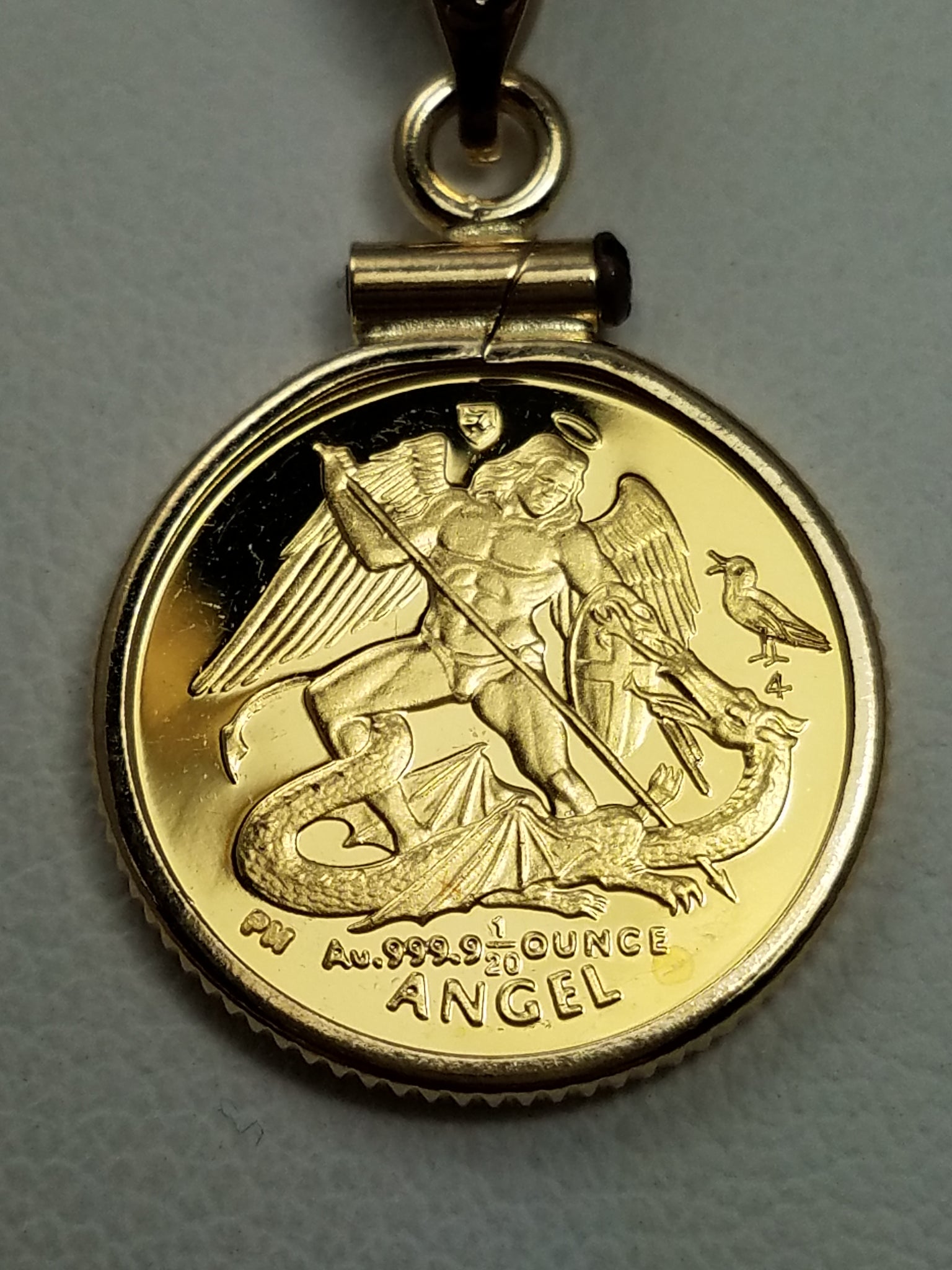 Magical 2005 24k Gold Isle Of Man Angel Pendant In 14k Yellow Gold Frame