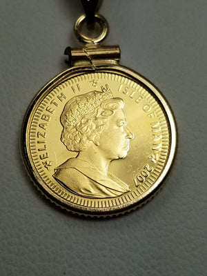 Magical 2005 24k Gold Isle Of Man Angel Pendant In 14k Yellow Gold Frame