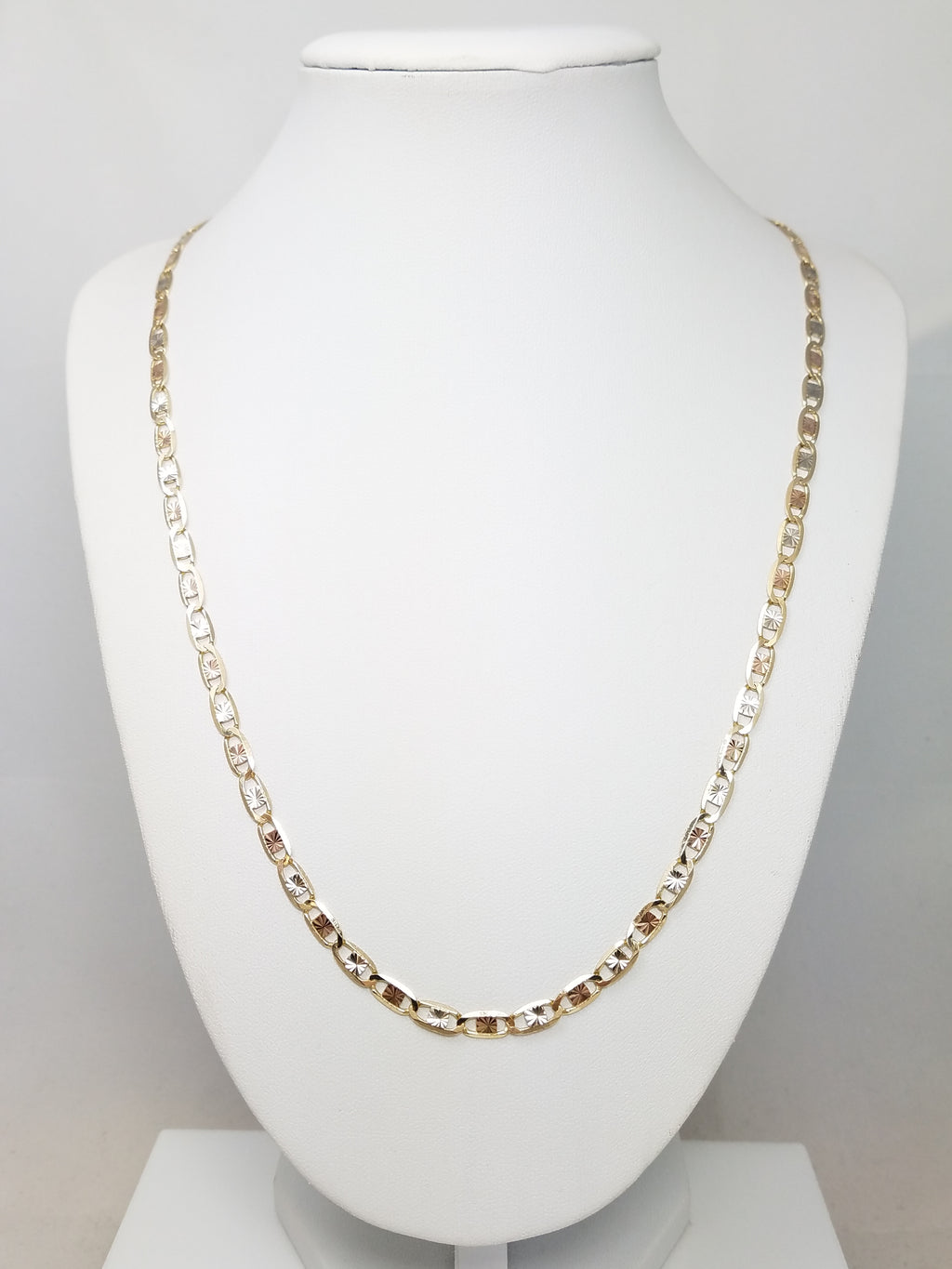 Flashy 21" Solid 14k Tri Color Gold Mariner Link Chain Necklace