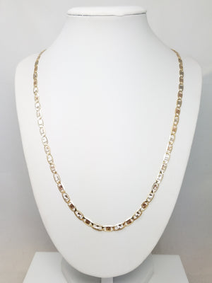 Flashy 21" Solid 14k Tri Color Gold Mariner Link Chain Necklace