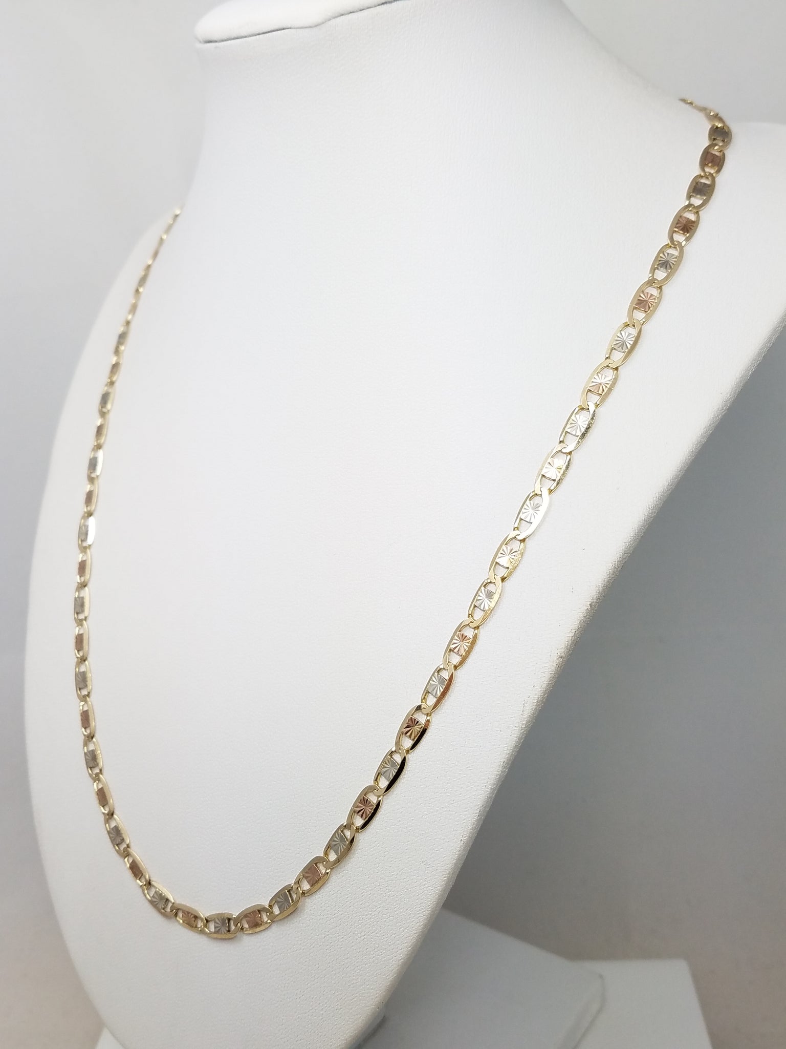 Flashy 21" Solid 14k Tri Color Gold Mariner Link Chain Necklace
