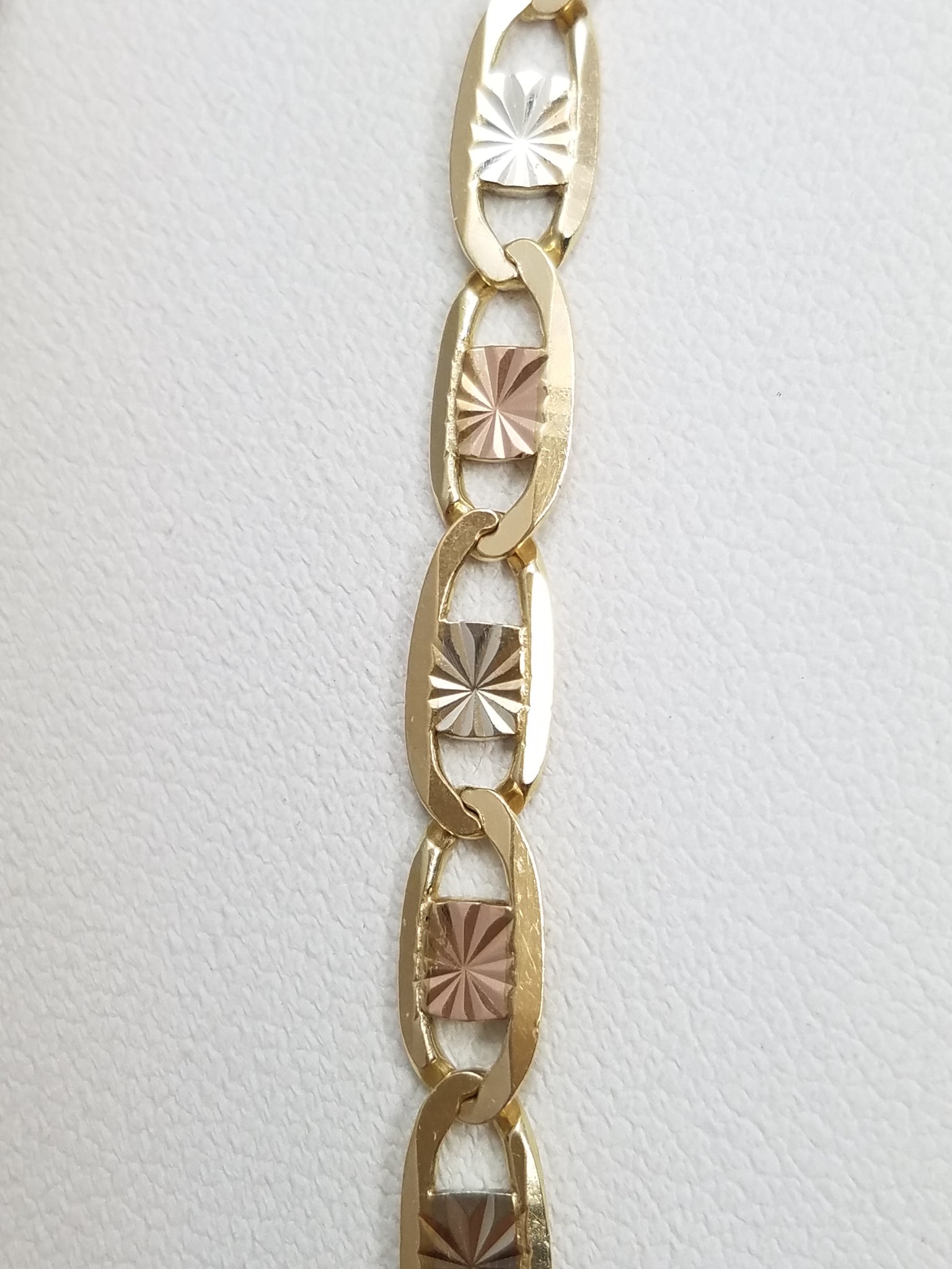 Flashy 21" Solid 14k Tri Color Gold Mariner Link Chain Necklace