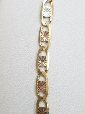 Flashy 21" Solid 14k Tri Color Gold Mariner Link Chain Necklace