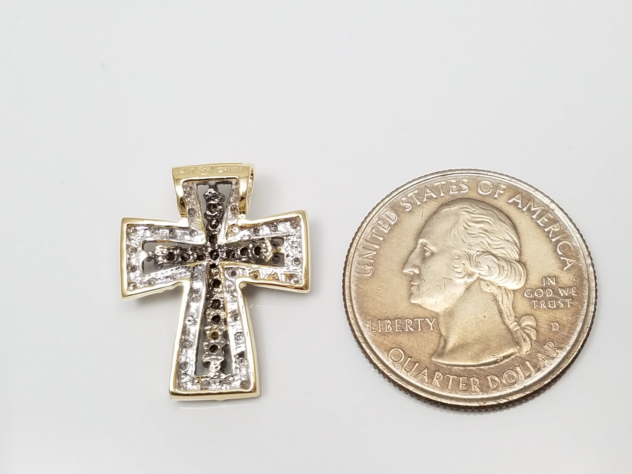 Majestic 14k Two Tone Gold Natural Diamond Cross Pendant