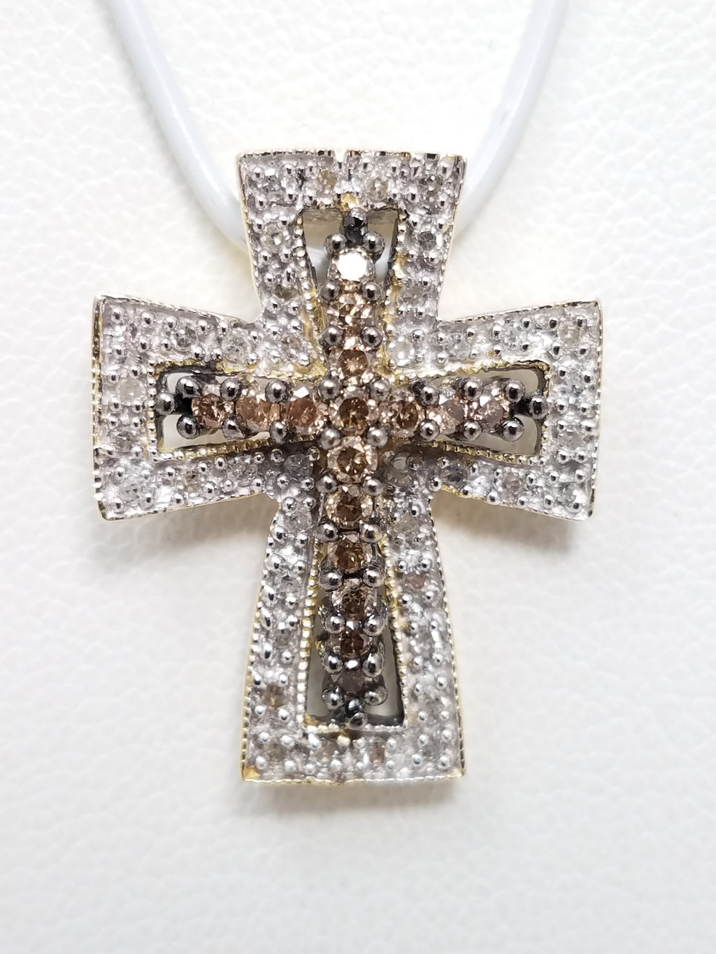 Majestic 14k Two Tone Gold Natural Diamond Cross Pendant