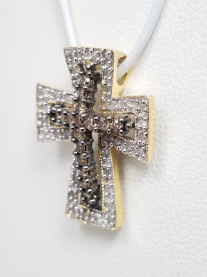 Majestic 14k Two Tone Gold Natural Diamond Cross Pendant