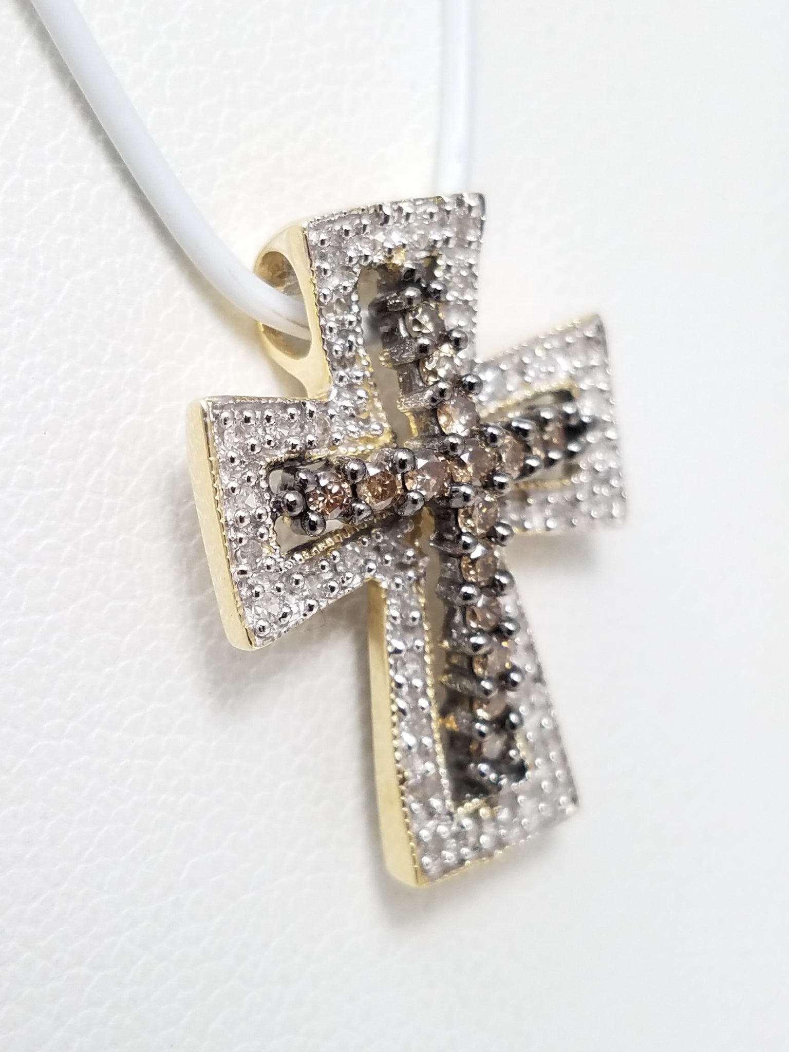 Majestic 14k Two Tone Gold Natural Diamond Cross Pendant