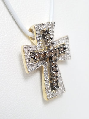 Majestic 14k Two Tone Gold Natural Diamond Cross Pendant