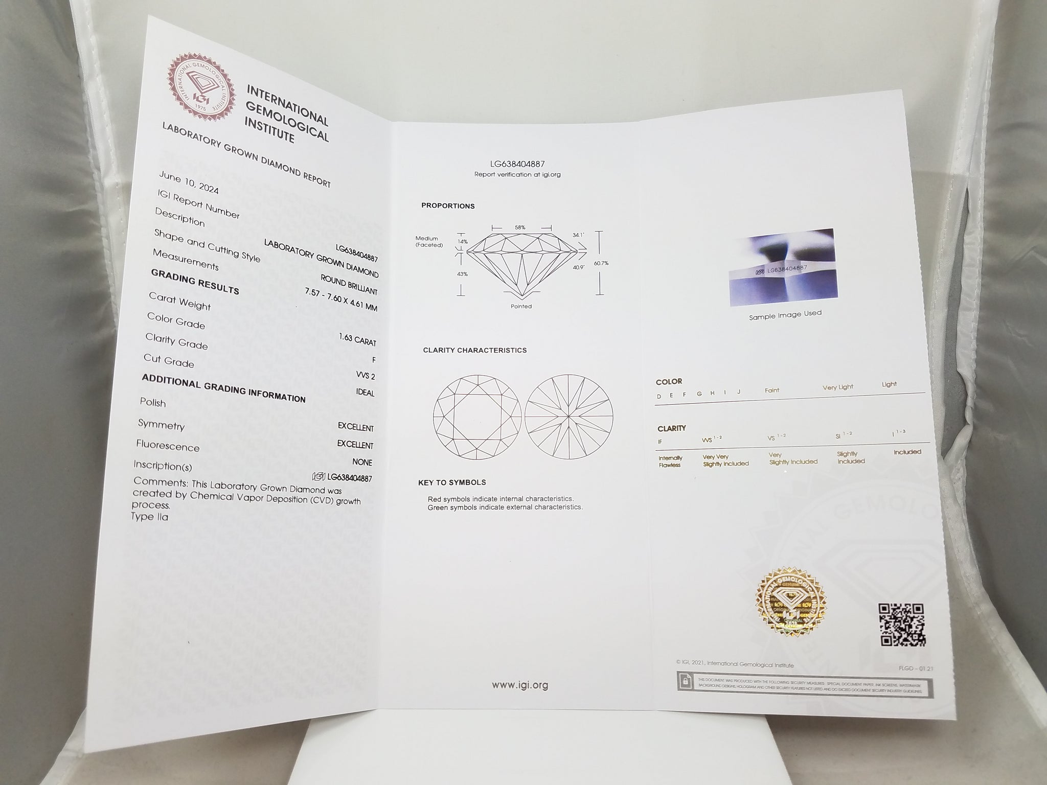 Dynamic NEW IGI Certified 1.63ct Round Lab Grown Diamond VVS2-F