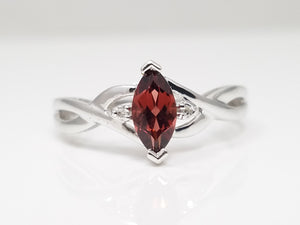 Simple 10k White Gold Natural Garnet Diamond Ring