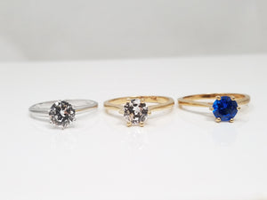 Three 1970's New Old Stock 10k Gold Synthetic Gemstone Solitaire Ring Lot