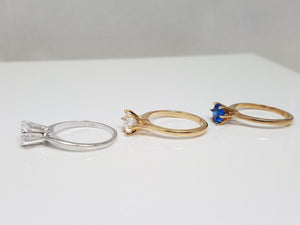 Three 1970's New Old Stock 10k Gold Synthetic Gemstone Solitaire Ring Lot