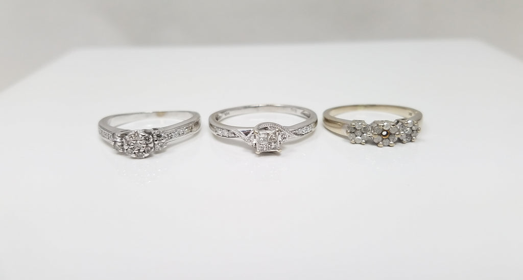 Three Beautiful 10k White Gold Natural Diamond Cluster Ring Lot