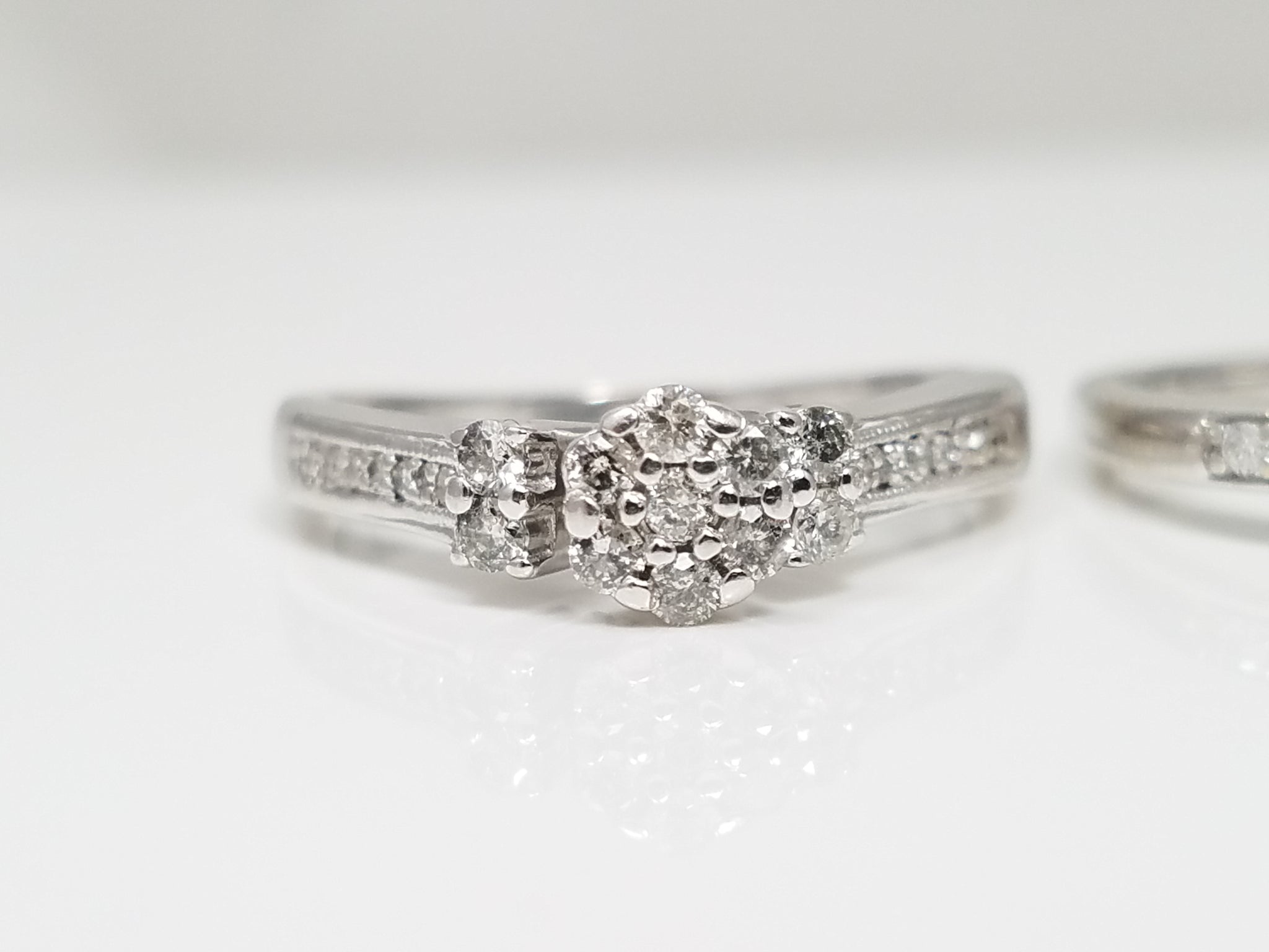Three Beautiful 10k White Gold Natural Diamond Cluster Ring Lot
