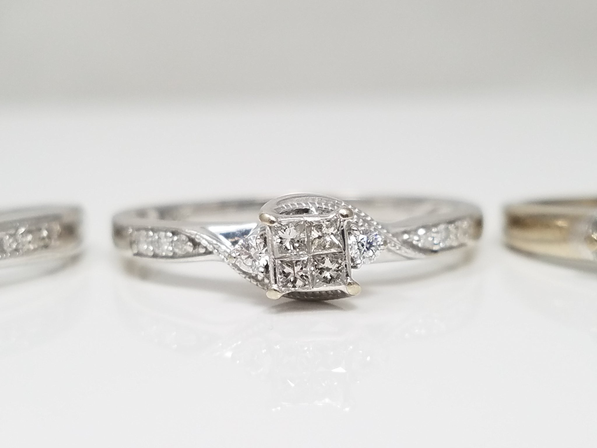 Three Beautiful 10k White Gold Natural Diamond Cluster Ring Lot
