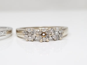 Three Beautiful 10k White Gold Natural Diamond Cluster Ring Lot