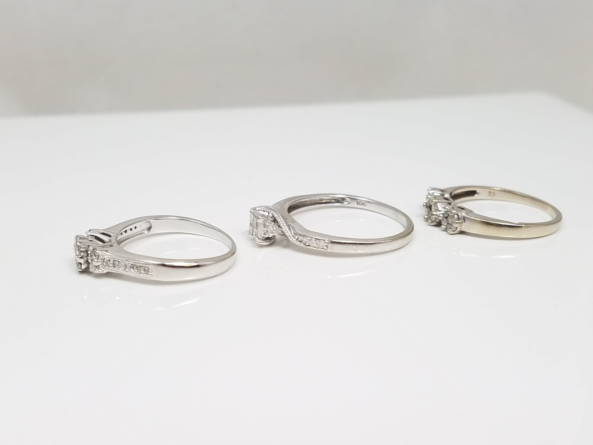 Three Beautiful 10k White Gold Natural Diamond Cluster Ring Lot