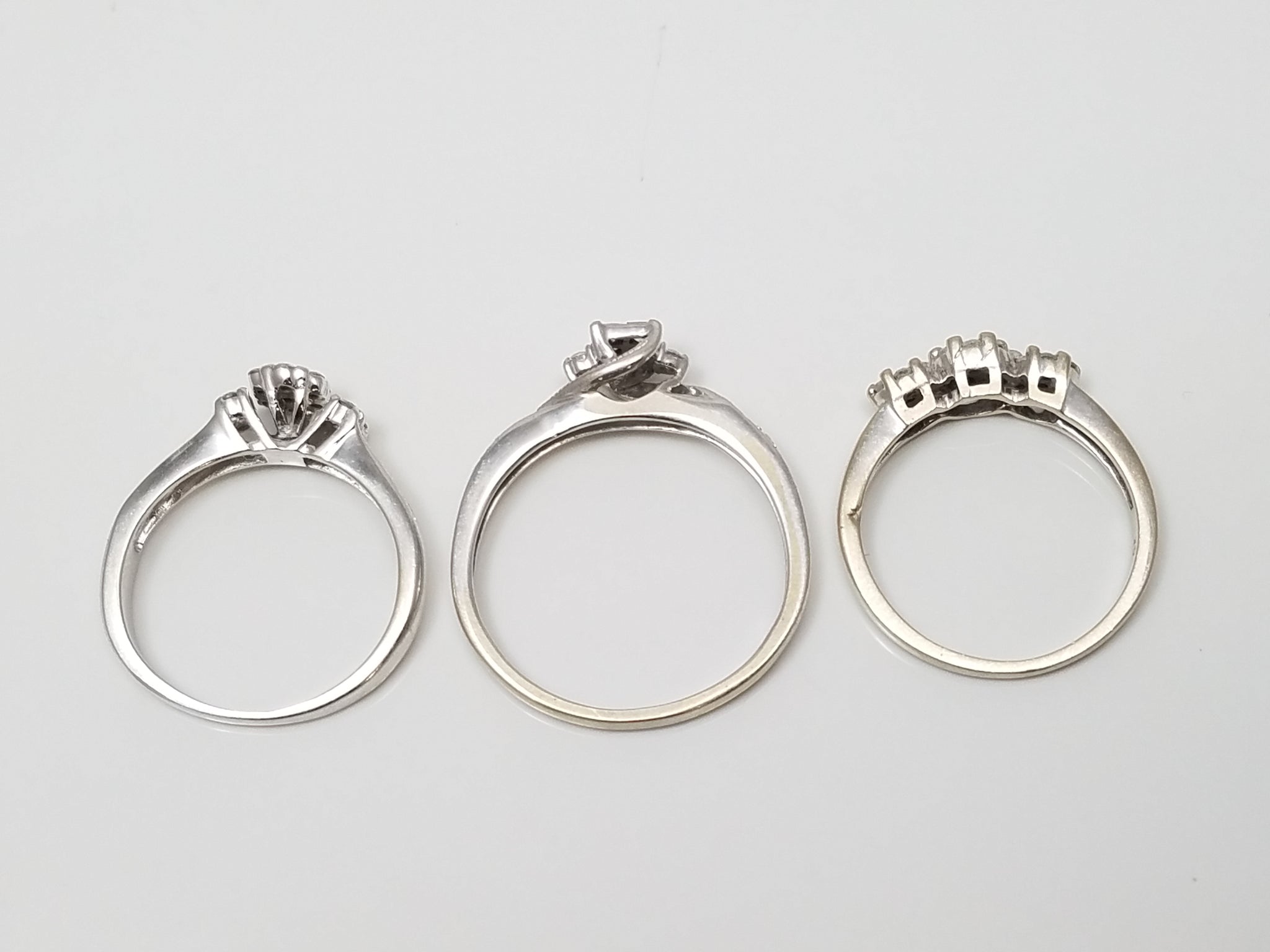 Three Beautiful 10k White Gold Natural Diamond Cluster Ring Lot