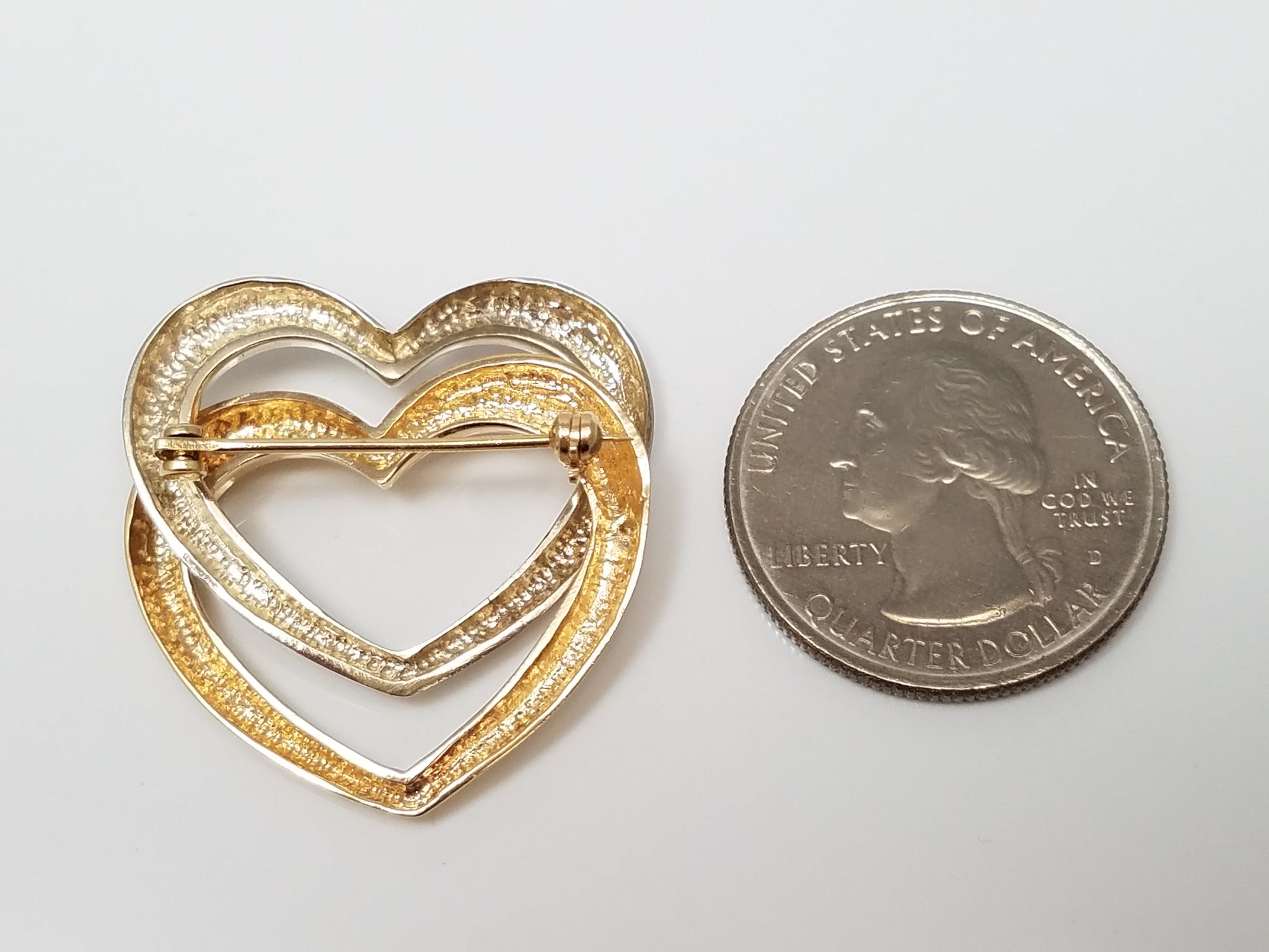 Chic 14k Two Tone Gold Double Heart Pin/Brooch