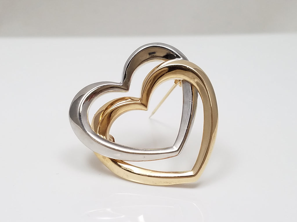 Chic 14k Two Tone Gold Double Heart Pin/Brooch