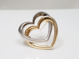Chic 14k Two Tone Gold Double Heart Pin/Brooch