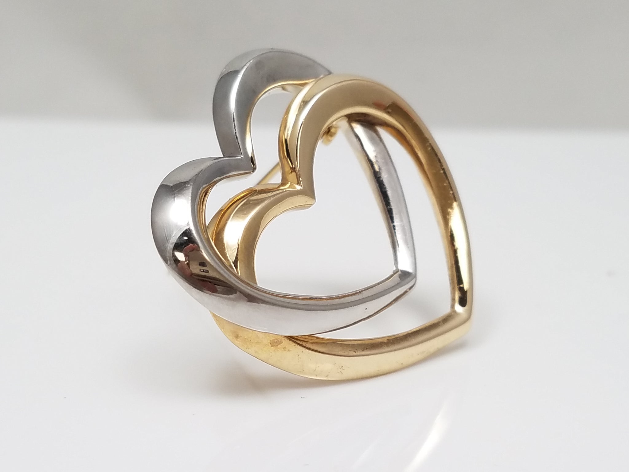 Chic 14k Two Tone Gold Double Heart Pin/Brooch
