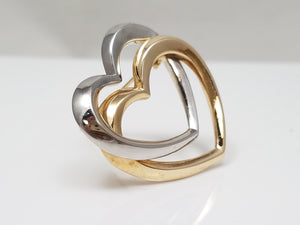 Chic 14k Two Tone Gold Double Heart Pin/Brooch