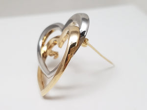 Chic 14k Two Tone Gold Double Heart Pin/Brooch