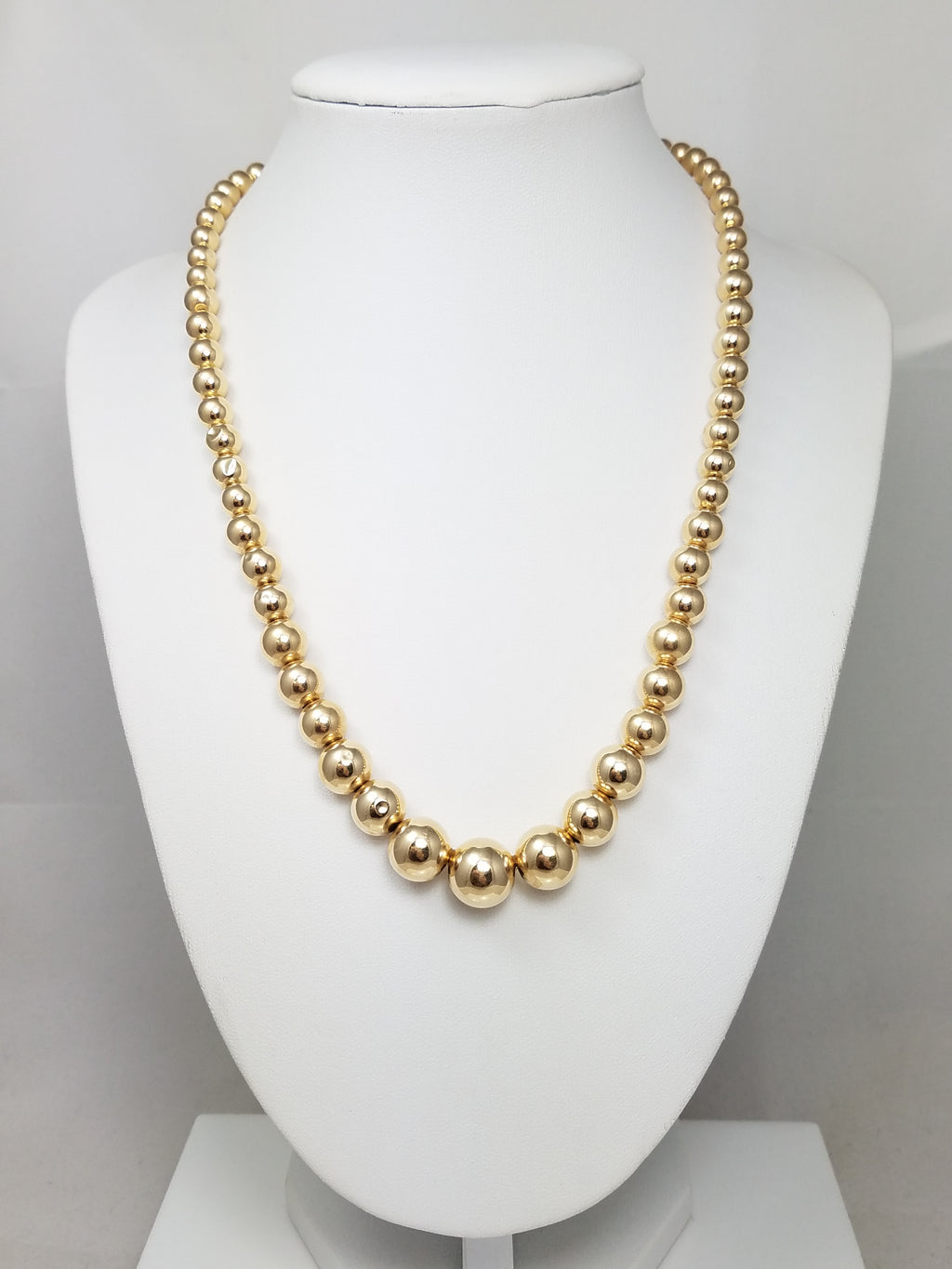 Glamorous 18" 14k Yellow Gold Graduating Hollow Round Ball Necklace