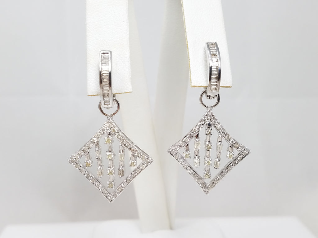 Elegant 14k White Gold Natural Diamond Dangle Earrings